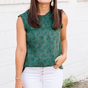 Caslon Green Floral Sleeveless Blouse